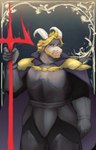 anthro armor beard blonde_hair breasts clothed clothing facial_hair fur hair horn male melee_weapon muscular muscular_male polearm solo trident weapon szoch undertale undertale_(series) asgore_dreemurr boss_monster_(undertale) bovid caprine goat mammal absurd_res hi_res