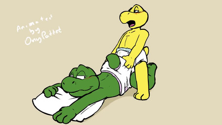 anthro clothed clothing diaper diaper_only diaper_sex duo erection erection_in_diaper grinding male precum_in_diaper tenting topless wearing_diaper onykr mario_bros nintendo koopa koopa_troopa reptile scalie tortoise turtle 16:9 animated no_sound short_playtime video widescreen