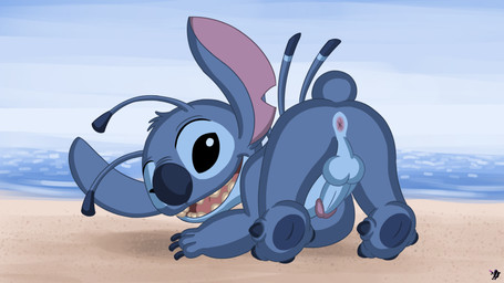 4_fingers 4_toes antennae_(anatomy) anthro anus ass_up back_spines balls beach black_eyes blue_body blue_fur blue_nose blue_pawpads butt claws day dipstick_antennae erection feet finger_claws fingers fur genitals humanoid_genitalia humanoid_penis looking_at_viewer looking_back looking_back_at_viewer male multicolored_antennae notched_ear one_eye_closed open_mouth open_smile outside pawpads penis presenting presenting_hindquarters sand seaside sky small_tail smile solo tail teeth toe_claws toes water wink winking_at_viewer omatic disney lilo_and_stitch stitch_(lilo_and_stitch) alien experiment_(lilo_and_stitch) 16:9 2025 digital_media_(artwork) hi_res widescreen