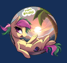 beach female hammock holidays looking_at_viewer lying open_mouth palm_tree plant seaside smile solo summer sunny_break sunset tree fancheesy hasbro my_little_pony fan_character earth_pony equid equine horse mammal pony alpha_channel hi_res