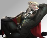 anthro black_body black_fur butler clothed clothing fur horn male simple_background solo suit tokuni lifewonders tokyo_afterschool_summoners mephistopheles_(tas) bovid caprine demon goat mammal 2021 absurd_res hi_res