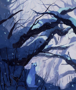 ambiguous_gender detailed_background feral forest grass outside plant scenery snow snowing solo tree dentyou mammal mink mustelid musteline true_musteline cool_colors hi_res light_theme source_request
