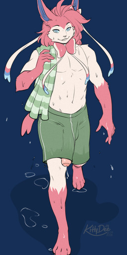anthro biped border bulge clothed clothed_anthro clothed_male clothing feet fingers front_view fur genitals hair looking_at_viewer male navel penis smile solo standing tail teeth toes transparent_border wet kittydee nintendo pokemon eeveelution generation_6_pokemon pokemon_(species) sylveon 2026 alpha_channel digital_drawing_(artwork) digital_media_(artwork) hi_res