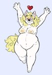 anthro belly big_belly blonde_hair eyes_closed eyewear female fur glasses hair heart_symbol inner_ear_fluff long_hair nipples nude overweight overweight_anthro overweight_female running running_towards_viewer simple_background smile solo tuft white_body white_fur wide_hips unknown_artist maria_(wffl) canid canine canis domestic_dog mammal hi_res