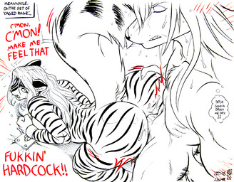 anal anal_penetration anthro anthro_on_anthro anthro_penetrated anthro_penetrating anthro_penetrating_anthro bdsm black_nose bodily_fluids body_hair bondage bound butt butt_grab chain chained chest_hair clenched_teeth cuff_(restraint) dialogue dominant dominant_male duo ellipsis exclamation_point eyes_closed fangs female female_penetrated fluffy fluffy_tail fur genitals growling hair hand_on_butt inner_ear_fluff interspecies iron_cuffs kneeling long_hair looking_back looking_up male male/female male_penetrating male_penetrating_female metal_cuffs muscular muscular_male nude open_mouth penetration penile penile_penetration penis penis_in_ass presenting presenting_hindquarters restraints sex simple_background striped_body striped_fur stripes submissive submissive_female sweat tail teeth text thought_bubble tuft white_background wrist_cuffs yelling max_blackrabbit zig_zag canid canine felid fox mammal mephitid pantherine skunk tiger 2010 black_and_white english_text monochrome signature traditional_media_(artwork)