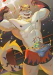anthro areola balls ear_piercing erection felid fighting_ring frde genitals glans hi_res humanoid_genitalia humanoid_penis inner_ear_fluff male mammal muscular muscular_anthro muscular_male nipples open_mouth open_smile pantherine penis piercing smile solo tail tuft wrestler