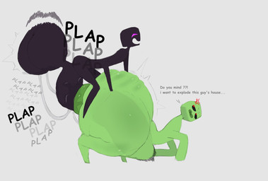 ambiguous_gender ambiguous_penetration angry annoyed balls big_balls big_penis biped black_body black_sclera black_text cross-popping_vein dialogue duo ellipsis exclamation_point feral from_behind_position genitals green_body grey_background huge_balls huge_penis humanoid_genitalia humanoid_penis hyper hyper_genitalia hyper_penis looking_back male motion_lines open_mouth open_smile penetration penile penile_penetration penis plap_(sound) purple_eyes quadruped question_mark red_eyes sex side_view simple_background smile sound_effects talking_to_another text tongue mamimibuns microsoft minecraft mojang xbox_game_studios creeper_(minecraft) enderman humanoid 2025 english_text hi_res
