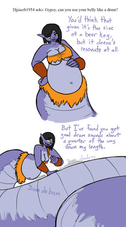 apode belly big_belly big_breasts black_hair breasts clothed clothing drumming female hair hand_on_belly humanoid_pointy_ears legless open_mouth overweight overweight_female overweight_humanoid pointy_ears scales serpentine simple_background smile solo split_form text blakeroats juniper_(blakeroats) draconcopode humanoid lamia monster reptile scalie snake 2015 digital_drawing_(artwork) digital_media_(artwork) english_text hi_res