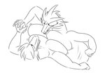 anthro breast_squish breasts breasts_frottage conjoined conjoined_at_belly duo female female/female hand_holding narrowed_eyes squish stuck_together wrestling theyton mythology dragon mythological_creature mythological_scalie scalie hi_res monochrome