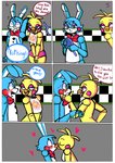 anthro border cuddling duo female flirting heart_symbol kissing machine male male/female mirror shy surprise text white_border wide_eyed reikoi02 five_nights_at_freddy's five_nights_at_freddy's_2 scottgames toy_bonnie_(fnaf) toy_chica_(fnaf) animatronic avian bird chicken galliform gallus_(genus) lagomorph leporid mammal phasianid rabbit robot absurd_res comic english_text hi_res