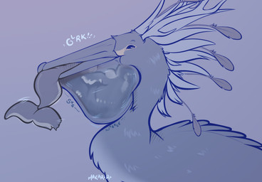 almost_fully_inside ambiguous_gender beak dewlap_(anatomy) duo feathers feral feral_pred feral_prey gular_sac mouth_bulge mouth_hold onomatopoeia open_beak open_mouth oral_vore partially_inside simple_background size_difference sound_effects swallowing swallowing_sound_effect text translucent vore makar-ro aquatic avian bird cetacean dolphin hybrid mammal oceanic_dolphin orca pelecaniform pelican toothed_whale hi_res