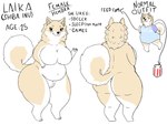 anthro belly big_belly big_breasts big_butt breasts butt clothing crotch_tuft featureless_breasts featureless_crotch female huge_breasts huge_butt huge_thighs long_shirt nude overweight shirt solo text thick_thighs topwear tuft buraian287 laika_(buraian287) canid canine canis domestic_dog mammal shiba_inu spitz 4:3 english_text model_sheet