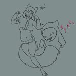 anthro big_tail bottomwear breasts clothing female furgonomics grey_background hoodie living_tail paw_pose pose shorts simple_background solo tail tail_clothing tail_mouth topwear under_boob unusual_anatomy unusual_tail bluhellwulf basian canid canine canis domestic_dog husky mammal nordic_sled_dog spitz 1:1 hi_res