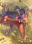 ambiguous_gender claws feral open_mouth pink_eyes rock sand solo teeth tongue supearibu nintendo pokemon generation_5_pokemon krookodile pokemon_(species) scalie 2021 hi_res