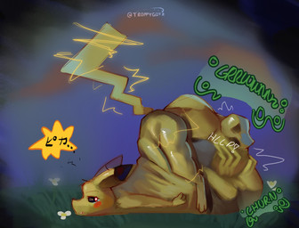 anthro ass_up belly big_belly black_ear_tips bone bones_in_stomach butt churn churning dialogue digestion digestion_noises dipstick_ears ear_markings electricity fatal_vore flower fur grass huge_belly lying lying_on_grass male muffled muffled_scream muffled_screaming muffled_speech multicolored_ears on_front on_grass on_ground plant red_cheeks rumbling_stomach skull solo struggling struggling_prey text unwilling_prey vore yellow_arms yellow_belly yellow_body yellow_butt yellow_ears yellow_face yellow_fur yellow_hands yellow_legs troppygutz nintendo pokemon generation_1_pokemon pikachu pokemon_(species) hi_res japanese_text signature