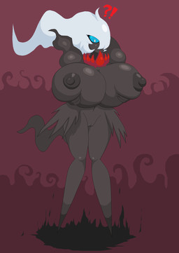 big_breasts breasts female genitals huge_breasts hyper hyper_breasts interrobang nipples not_furry nude solo vulva wide_hips elfdrago nintendo pokemon darkrai generation_4_pokemon humanoid legendary_pokemon pokemon_(species) 2014 digital_media_(artwork) hi_res