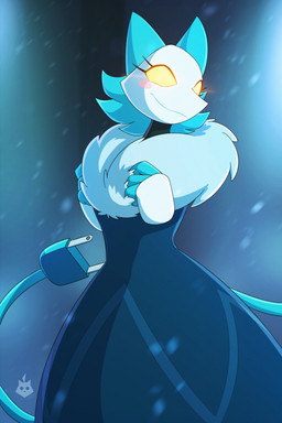 3_fingers anthro clothing eyelashes female fingers machine smile solo kirumo-kat deltarune undertale_(series) tasque_manager darkner felid mammal robot 2022 2:3 absurd_res digital_media_(artwork) hi_res