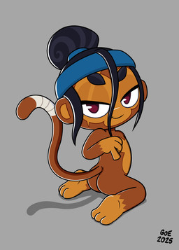 butt featureless_chest female flat_chested looking_at_viewer nude sitting smile solo tail goodorevil_(artist) bloons_tower_defense ninja_kiwi sauda_(bloons) haplorhine mammal monkey primate 2025 absurd_res hi_res