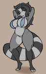 anthro big_breasts bikini breasts clothing female hair looking_at_viewer navel simple_background slightly_chubby smile smirk solo swimwear tail thick_thighs two-piece_swimsuit wide_hips blackbetty franciene_(tango's_family) mammal procyonid raccoon 5:8 hi_res