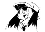 anthro big_collar clothing collar cute_fangs fangs floppy_ears fur hair hat headgear headwear long_ears lop_ears male open_mouth oversized_collar simple_background smile solo teeth tuft white_background anaugi bandai_namco klonoa_(series) klonoa domestic_cat felid feline felis hybrid lagomorph leporid mammal rabbit 2022 bust_portrait digital_media_(artwork) monochrome portrait