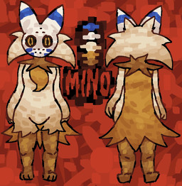 anthro bloodied_background cape clothing female fur hockey_mask mask neck_tuft obscured_face orange_body paws red_background simple_background sports_mask sportswear tan_body tan_fur text tuft white_mask yellow_eyes scaliescum nintendo pokemon mino_(motherfan31) generation_9_pokemon meowscarada pokemon_(species) aliasing character_name digital_media_(artwork) hi_res model_sheet