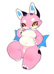 anthro butt_wings ear_tuft female genitals horn inner_ear_fluff kemono neck_tuft pink_body pink_skin pussy short_stack slightly_chubby solo thick_thighs tuft unusual_wing_placement white_body white_skin wide_hips wings yellow_eyes razy anthromate mythology airen_(anthromate) bat dragon hybrid mammal mythological_creature mythological_scalie scalie hi_res official_art