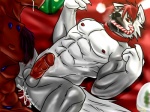 abs anal anal_penetration anthro anvil_position balls biceps black_body black_fur black_nose bodily_fluids body_hair candy candy_cane candy_cane_in_mouth chest_hair collar cum cumshot dessert drooling duo ejaculation erection food from_front_position fur genital_fluids genitals hair holidays humanoid_genitalia humanoid_penis legs_up lying male male/male male_penetrated male_penetrating male_penetrating_male muscular nipples on_back orgasm pecs penetration penis red_body red_eyes red_hair saliva sex solo_focus tears vein white_body white_fur eurobeat christmas canid canine mammal