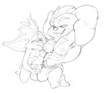 4_fingers abs anthro anthro_on_anthro armpit_hair beard bedroom_eyes biceps big_biceps big_bulge big_ears big_eyes big_head big_muscles big_nipples big_pecs blush blush_lines body_hair bottomwear bulge bulge_size_difference cheek_tuft chest_tuft chin_tuft claws clothed clothing duo ears_back eye_contact eyebrows facial_hair facial_markings facial_tuft feet_together_knees_apart fingers foreplay goatee half-closed_eyes hand_on_bulge hands_behind_head happy head_markings head_tuft huge_bulge huge_muscles huge_nipples huge_pecs humanoid_hands imminent_sex kneeling larger_anthro larger_male long_pseudo_hair looking_at_another looking_down_at_partner looking_up_at_partner male male/male male_anthro manly markings mohawk muscle_size_difference muscular muscular_anthro muscular_arms muscular_male muscular_thighs narrowed_eyes navel nipples pec_lick pecs pivoted_ears pose pseudo_hair pubes romantic romantic_couple seductive serratus sharp_teeth short short_anthro short_male side_view simple_background size_difference slim_anthro slim_male speedo speedo_only spotted_face suggestive swimwear teeth tight_bottomwear tight_clothing tight_speedo tongue tongue_out topless topless_anthro topless_male triceps tuft white_background bristol league_of_legends riot_games tencent fan_character james_(w01fy) mahotis_(bristol) mammal yordle 2022 absurd_res black_and_white digital_media_(artwork) full-length_portrait hi_res monochrome portrait sketch