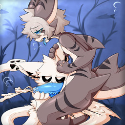 2_penises 4_fingers anal anal_fluids anal_penetration annoyed anthro anthro_on_anthro anthro_penetrated anthro_penetrating anthro_penetrating_anthro arm_fin arm_markings arm_tuft black_markings black_sclera blue_background blue_eyes blue_penis blue_tongue bodily_fluids bubble butt claws dorsal_fin duo ear_grab ear_markings ear_tuft ejaculation erection eye_through_hair eyebrow_through_hair eyebrows facial_tuft fin finger_claws fingers fur genitals glistening glistening_body glistening_eyes grey_body grey_hair hair handjob head_grab hip_fins looking_pleasured male male/male male_anthro male_penetrated male_penetrating male_penetrating_male markings motion_lines multi_genitalia multi_penis narrowed_eyes nude open_mouth orgasm penetration penile penis sex shark_tail short_hair shoulder_tuft simple_background tail tail_fin tapering_penis teeth tentacle_in_ass tentacle_penetration tentacles tongue tongue_out translucent translucent_hair tuft underwater underwater_sex water white_body white_fur white_hair gaogomon changed_(video_game) squid_dog_(changed) tiger_shark_(changed) aquatic canid canine fish fox hybrid mammal shark 1:1 2025 absurd_res hi_res