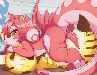 animal_genitalia animal_penis butt genital_slit genitals looking_at_viewer looking_back lying male nude on_front penis plushie rubbing solo tail tapering_penis wings conditional_dnp rudragon tricksta ru_(rudragon) arthropod bee hymenopteran insect reptile scalie absurd_res digital_media_(artwork) hi_res