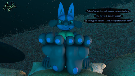 3_toes anthro barefoot dialogue dirty_talk feet foot_fetish foot_focus foot_play happy hindpaw looking_at_another looking_at_viewer looking_down paws poolside seductive smug soles spa swimming_pool text toes aldenyates kabalmystic_(modeler) nintendo pokemon canid canine canis generation_4_pokemon jackal lucario mammal pokemon_(species) 16:9 3d_(artwork) 4k absurd_res digital_media_(artwork) english_text hi_res widescreen