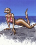 anthro bikini clothing detailed_background female outside pose seaside sky solo string_bikini swimwear two-piece_swimsuit water speet mammal marine pinniped sea_lion pinup