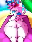 anthro big_butt blue_eyes butt female genitals looking_at_viewer open_mouth pokemorph pussy solo thick_thighs white_body blazedscarf nintendo pokemon eeveelution generation_6_pokemon pokemon_(species) sylveon 3:4 hi_res