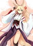 asian_clothing blonde_hair blush clothed clothing east_asian_clothing female flower fox_tail fully_clothed green_eyes hair japanese_clothing kimono long_hair looking_at_viewer obi obijime plant smile smirk solo weapon konozawa kokonoe_tsubaki animal_humanoid canid canid_humanoid canine canine_humanoid fox fox_humanoid humanoid mammal mammal_humanoid absurd_res digital_media_(artwork) digital_painting_(artwork) hi_res