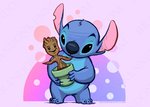 black_eyes blue_body blue_claws blue_fur blue_nose carrying_another claws duo fur head_tuft notched_ear open_mouth open_smile plant plant_pot simple_background smile standing text tuft brandon_kenney disney guardians_of_the_galaxy lilo_and_stitch marvel groot stitch_(lilo_and_stitch) alien elemental_creature experiment_(lilo_and_stitch) flora_fauna crossover url watermark