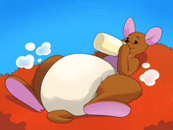 ageplay anthro baby_bottle big_diaper brown_body diaper female infantilism mature_anthro mature_female roleplay solo coqodraws disney winnie_the_pooh_(franchise) kanga kangaroo macropod mammal marsupial