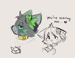 >:3 anthro bodily_fluids broken_heart collar dialogue food fruit fur grape green_eyes grey_body grey_fur heart_symbol looking_at_viewer male plant pretending_to_be_scared scared simple_background smile smug smug_face snout solo sweat text worried 0scribble_nibble adastra adastra_(series) echo_project alexios_(adastra) domestic_cat felid feline felis mammal colored digital_media_(artwork) english_text sketch