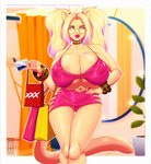 alternative_fashion anthro big_breasts blonde_hair bracelet breasts camel_toe choker cleavage clothed clothing credit_card eyelashes eyewear female front_view glasses gyaru hair hand_on_hip highlights_(coloring) huge_breasts j-fashion jewelry lips lipstick long_nails makeup navel navel_piercing necklace nipple_outline panties piercing pigtails pink_hair pink_highlights purse shopping_bag solo tsuyome underwear y2k_(fashion) galacticmichi katrina_fowler domestic_cat felid feline felis mammal digital_media_(artwork) portrait three-quarter_portrait