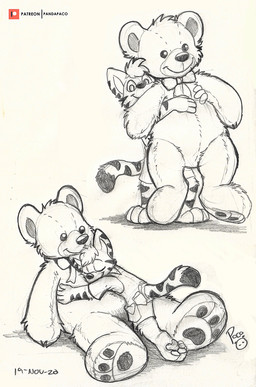 anthro barefoot closed_smile clothed clothing eyes_closed feet happy hug hugging_object hugging_plushie logo looking_at_viewer lying male male_anthro mouth_closed on_front overalls pawpads plushie simple_background smile solo standing young young_anthro young_male pandapaco felid mammal 2020 artist_logo dated hi_res signature spot_color