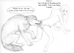 arania archived_source bestiality breasts canid canine canis duo english_text female female_on_feral feral graphite_(artwork) greyscale human human_on_feral interspecies male male/female male_on_human mammal monochrome pencil_(artwork) tail text traditional_media_(artwork) transformation wolf