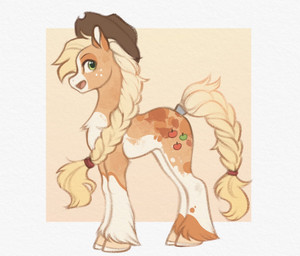 blonde_mane braided_mane braided_tail brown_body brown_fur clothed clothed_female clothed_feral clothing cowboy_hat female feral freckles fur green_eyes hat headgear headwear hooves looking_at_viewer mane open_mouth open_smile side_view simple_background smile solo standing tail tongue yellow_tail yshanii friendship_is_magic hasbro my_little_pony applejack_(mlp) earth_pony equid equine horse mammal pony 2025 digital_drawing_(artwork) digital_media_(artwork)