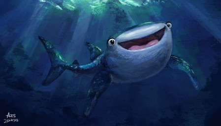 ambiguous_gender blue_arms blue_background blue_body blue_eyes feral fin shark_tail simple_background solo spots underwater water white_body white_spots ajo disney finding_dory finding_nemo pixar destiny_(finding_dory) aquatic carpet_shark fish shark whale_shark 2016 hi_res watermark
