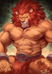 abs anthro biceps clothing male muscular muscular_anthro muscular_male nipples pecs simple_background solo rabbity red_earth leo_(red_earth) felid lion mammal pantherine 2019 hi_res