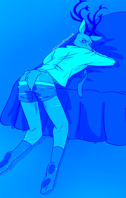 accessory antlers bent_over butt clothed clothing footwear fur horn looking_back male necktie partially_clothed presenting presenting_hindquarters shirt socks solo tail tail_covering_anus topwear underwear underwear_down spicedpopsicle beastars louis_(beastars) deer mammal hi_res