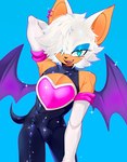 anthro armwear athletic athletic_anthro athletic_male bat_wings blue_background blue_eyes blue_eyeshadow bodysuit clothing crossgender cute_fangs ear_piercing ear_ring elbow_gloves eyeshadow fangs femboy ftm_crossgender fur glistening glistening_clothing gloves hair hair_over_eye hand_behind_head handwear looking_at_viewer makeup male mascara membrane_(anatomy) membranous_wings open_mouth pecs piercing raised_arm ring_piercing seductive short_hair short_tail simple_background skinsuit smile smirk solo sparkles tail tan_body teeth tight_clothing tongue white_body white_fur wings sillyjira sega sonic_the_hedgehog_(series) rouge_the_bat bat mammal 2025 colored digital_media_(artwork) english_description shaded