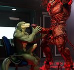 anthro balls bdsm big_penis bodily_fluids bondage bound chain duo erection foreskin genital_fluids genitals humanoid_genitalia humanoid_penis licking male male/male oral penile penis penis_lick precum sex side_view sitting standing tongue outofnecessity demon reptile scalie snake 3d_(artwork) digital_media_(artwork) hi_res
