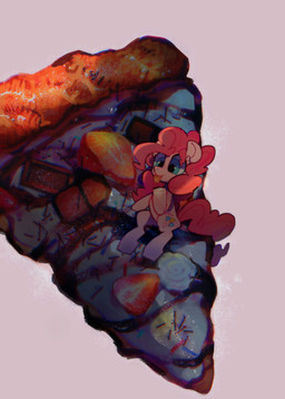 blue_eyes candy chocolate dessert female food fruit pink_body pizza plant solo strawberry tongue tongue_out poneko-chan friendship_is_magic hasbro my_little_pony pinkie_pie_(mlp) equid equine horse mammal pony hi_res
