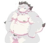 anthro belly bulge clothing eyes_closed grey_body kemono male moobs nipples overweight overweight_male simple_background solo underwear suishou0602 tamacolle yamato_(tamacolle) canid canine canis mammal wolf 2023 hi_res