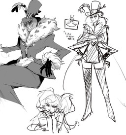 4_arms biped electronics eyewear feather_hat female for_a_head glasses group heart_glasses male multi_arm multi_limb screen screen_face simple_background television text trio white_background echi_echi_tk hazbin_hotel hellaverse valentino_(hazbin_hotel) velvette_(hazbin_hotel) vox_(hazbin_hotel) animal_humanoid arthropod arthropod_humanoid demon demon_humanoid humanoid insect insect_humanoid lepidopteran lepidopteran_humanoid moth_humanoid object_head screen_head tv_head greyscale hatching_(art) hi_res japanese_text monochrome multiple_images shaded sketch sketch_page translated