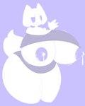 anthro big_breasts bodily_fluids breasts clothed clothing female huge_breasts huge_thighs hyper hyper_breasts hyper_thighs lactating milk nipples purple_background purple_clothing purple_nipples raised_clothing raised_shirt raised_topwear shirt simple_background solo thick_thighs topwear white_body wide_hips zaclyn discord_(app) clyde_(discord) felid feline mammal 4:5 absurd_res hi_res